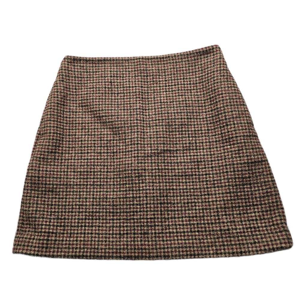 Uniqlo Skirt Womens Size 4 Multicolor Plaid Wool Blend Tweed Lined Back Zipper